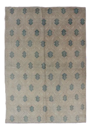 Keivan Woven Arts Vintage Turkish Oushak Rug in Shades of Cream and Teal