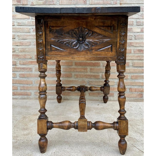 Antique Spanish Baroque Walnut Side Table with Carved Frame, 1890s For Sale - Image 14 of 17