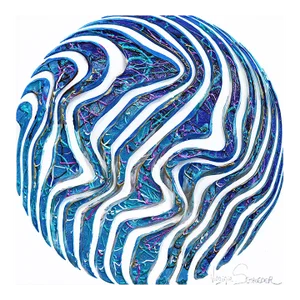 The Waves and the Life - Minimalist Abstract 3d Textural Blue Circle Original Artwork by Virginie Schroeder
