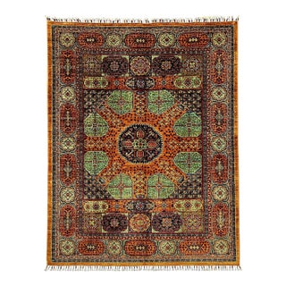 Orange and Teal Mamluk Style Natural Dye Wool Rug - 5'3" X 6'11" For Sale