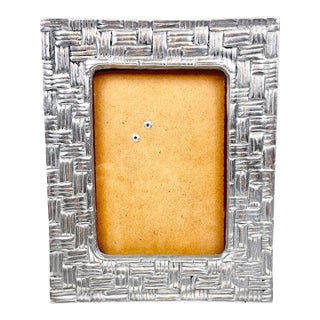 Vintage Basketweave Design Pewter Picture Frame For Sale