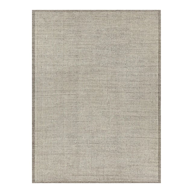Rug & Kilim’s Textural Kilim With White Textural Stripes and Black Accents For Sale