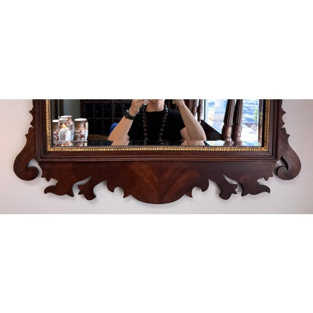1990s Henkel Harris Mahogany Carved Mirror With Gold Accents Model No. H-6 For Sale - Image 5 of 7