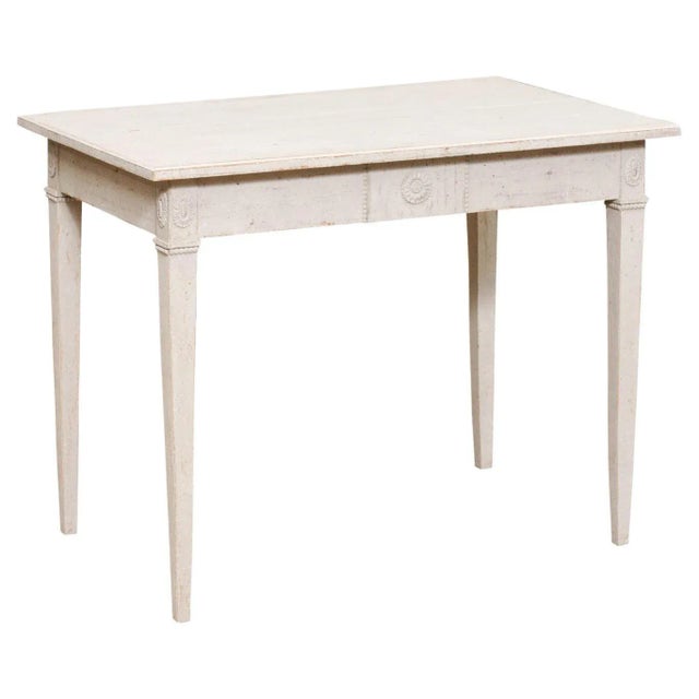 Swedish Gustavian Style 1880s Painted Wood Table with Carved Rosettes and Beads For Sale - Image 13 of 13