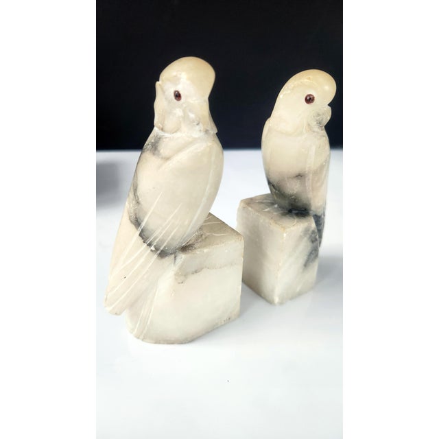 Mid 20th Century Italian Alabaster Parrot Bookends, Hand-Carved Stone Sculptures For Sale - Image 12 of 16