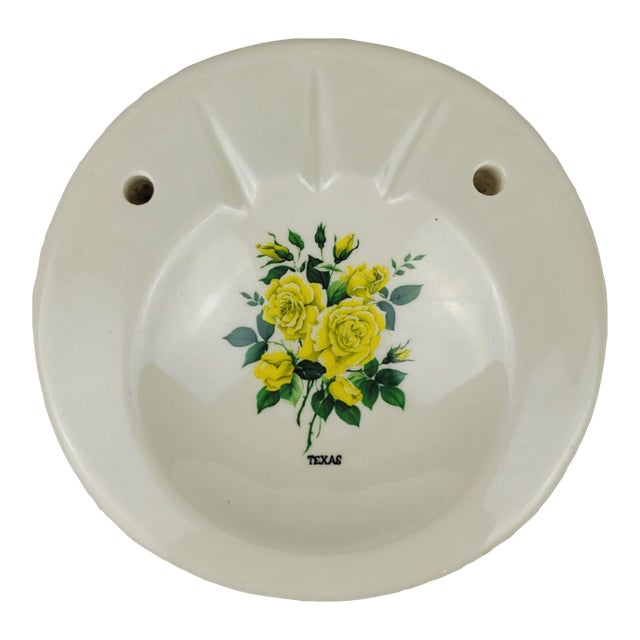 Vintage Texas Yellow Rose Ceramic Ashtray Souvenir Tobacciana For Sale