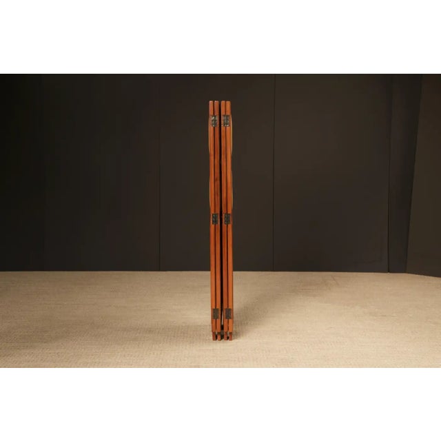 Brazilian Hardwood, Leather and Mirrored Panel Folding Screen, Brazil, C 1960s For Sale - Image 14 of 18