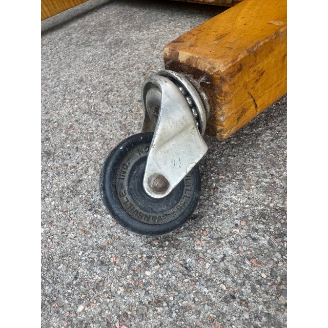 Wood Vintage Mid Century Rolling Hospital Bedside Table For Sale - Image 7 of 8