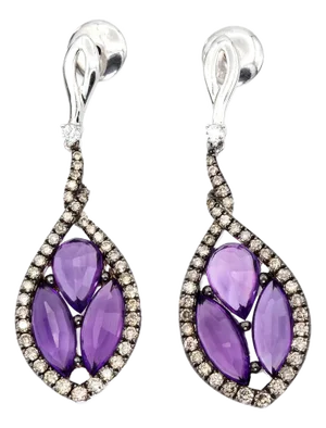 18k (750) White Gold Natural Amethyst and Diamond Earring - Set of 2