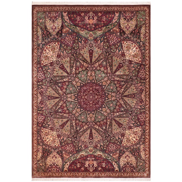 Mughal Art Inspired Pak-Persian Red/Brown Wool Rug - 9'1'' X 13'3'' For Sale - Image 9 of 9