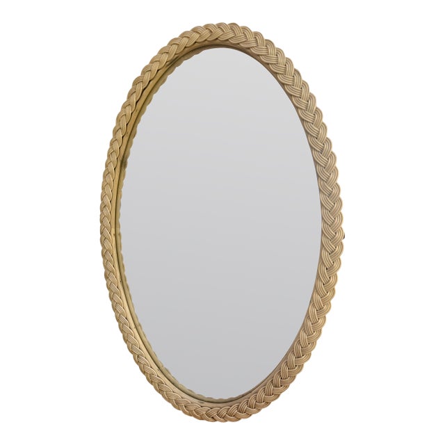 Italian Oval Rope-Wrapped Mirror, 1970s For Sale