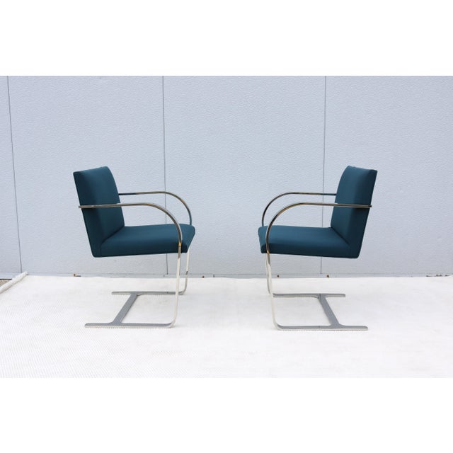 Ludwig Mies Van Der Rohe Brno Flat Bar Chairs in Blue Fabric by Gordon, a Pair For Sale - Image 14 of 18