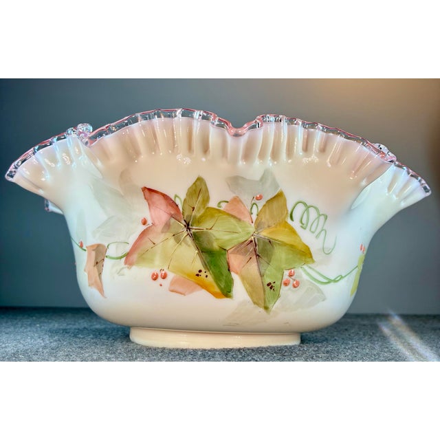 Art Nouveau Early 20th Century Hand Painted Art Glass Brides Bowl For Sale - Image 3 of 9