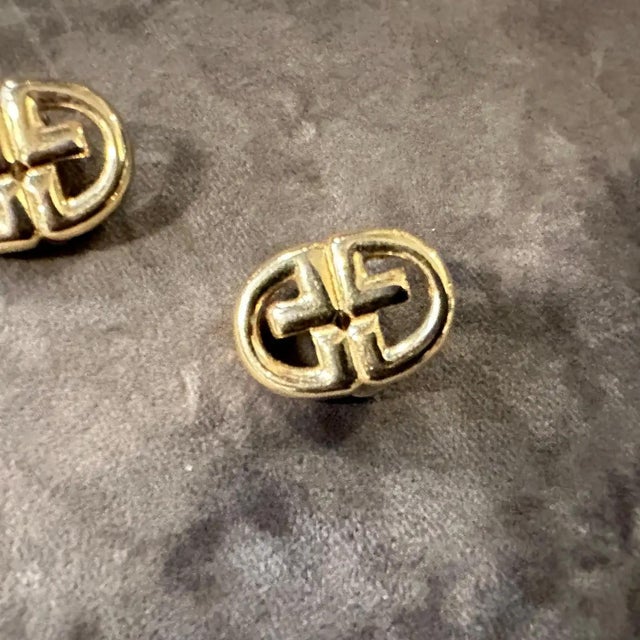 1980s Costume Jewelry Logo Gilt Metal Earrings by Givenchy For Sale - Image 12 of 12