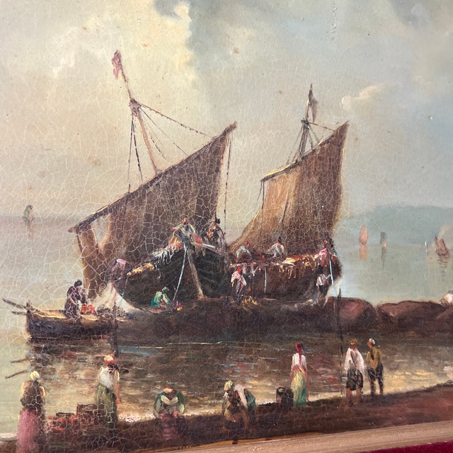 Oil on Canvas Framed Signed 20th Century Boats in the Harbour by Vincenzo Cencin For Sale - Image 9 of 10