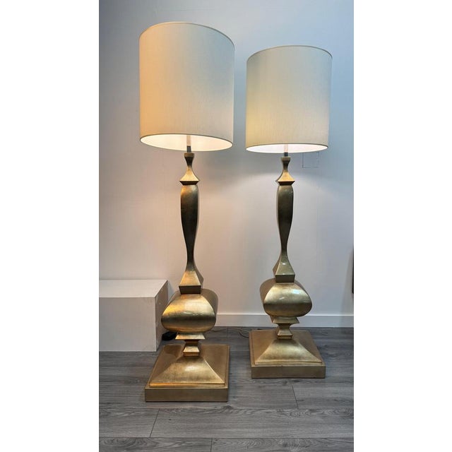 1960s Architectural Gold Metal Floor Lamps by Alberto Smania, 1960s, Set of 2 For Sale - Image 5 of 9