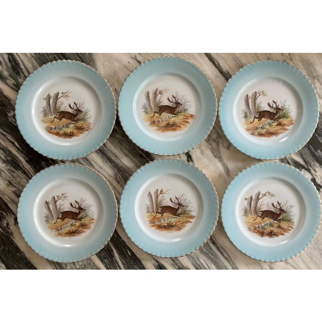 Mid-Century Victoria Pottery Stag Motif Hand Painted Salad Plates - Set of 6 For Sale - Image 13 of 18