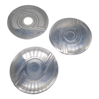 1930s Art Deco Russel Wright Aluminum Coasters- Set of 3 For Sale