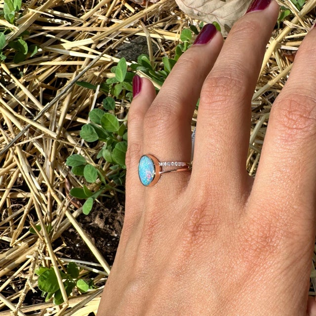 1.8ct Boulder Opal Ring W Earth Mined Diamonds in Solid 14k Gold Size 6.75 For Sale In Columbus - Image 6 of 7
