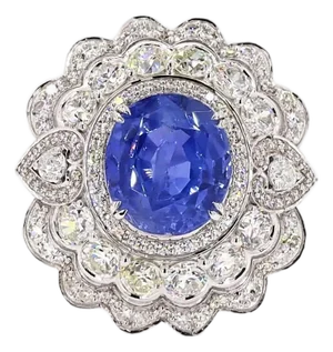 2.58 Carat Old European Cut Diamond Blue Sapphire Gold Ring, Size 6.5