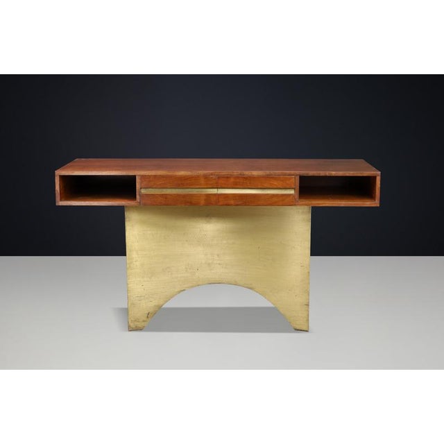 Italian Walnut Console with Brass Base, 1950s For Sale - Image 3 of 18