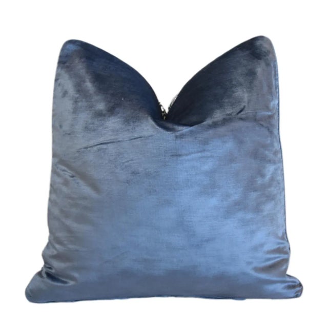 Blue Stunning French Designer Blue & White Floral Botanical Feather/Down Pillow For Sale - Image 8 of 9