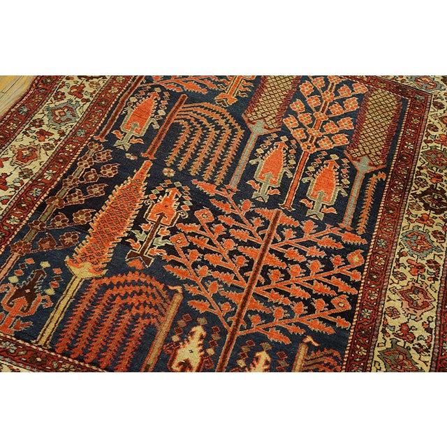 1900s Blue Navy Rustic Cypress Trees Antique Persian Bakhtiari Rug 4' X 5' Handknotted Wool Carpet For Sale - Image 4 of 6