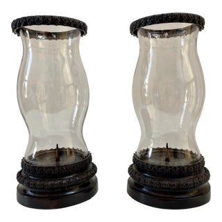 Tall & Heavy Restoration Hardware Style Hurricane Lamps - Set of 2 For Sale