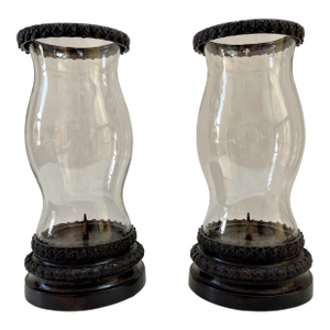 Tall & Heavy Restoration Hardware Style Hurricane Lamps - Set of 2
