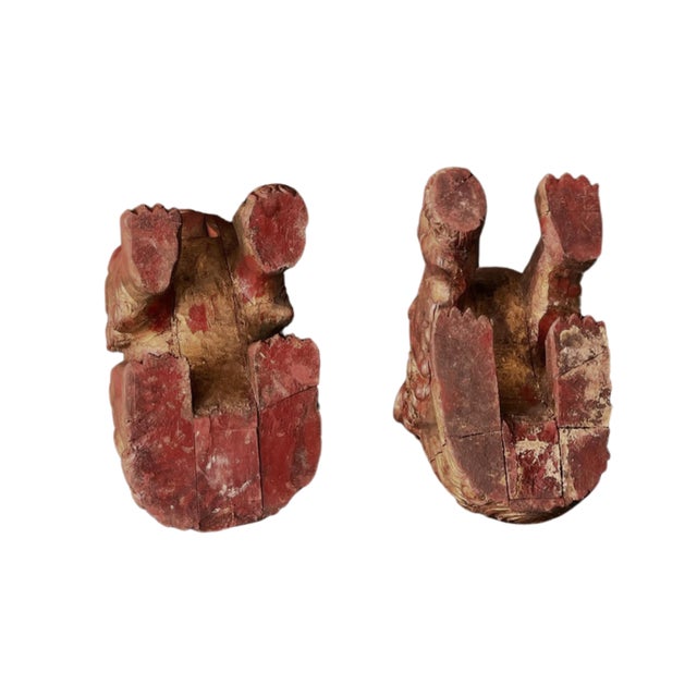 Foo Dogs in Red Wood, Set of 2 For Sale In Miami - Image 6 of 8