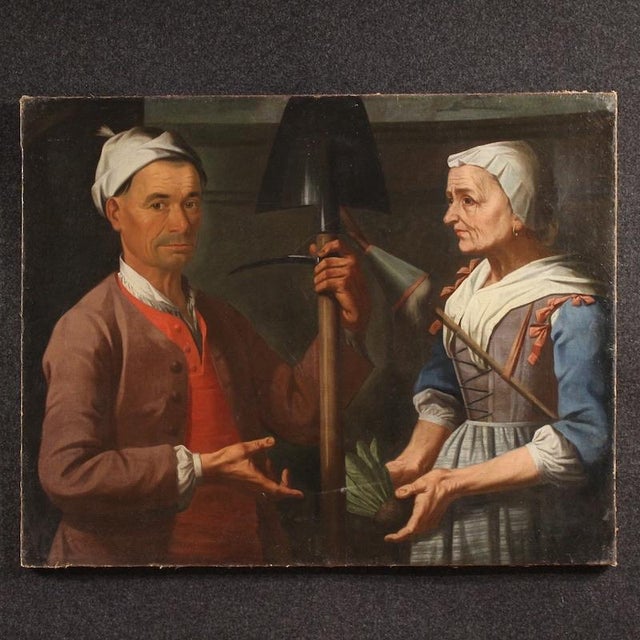 Italian Artist, Genre Scene with Peasants, 1670, Oil Painting on Canvas For Sale - Image 16 of 16