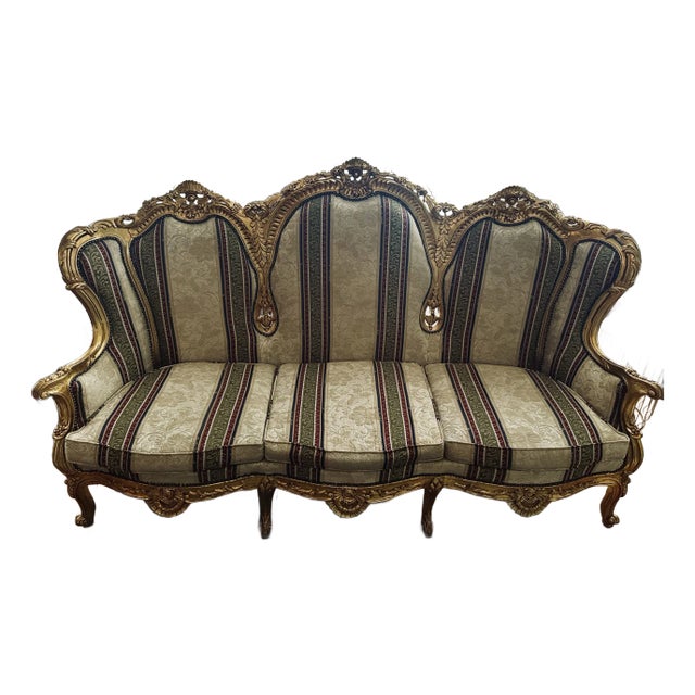 Mid 20th Century Vintage High Back Baroque Highly Carved Gold Gilt Sofa For Sale