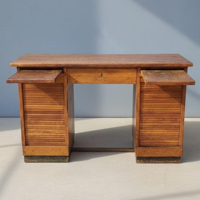 Oak Roll-Front Desk, Czechoslovakia, 1930s For Sale - Image 4 of 9