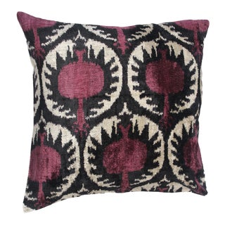 Contemporary Silk Velvet Ikat Pillow Cover For Sale