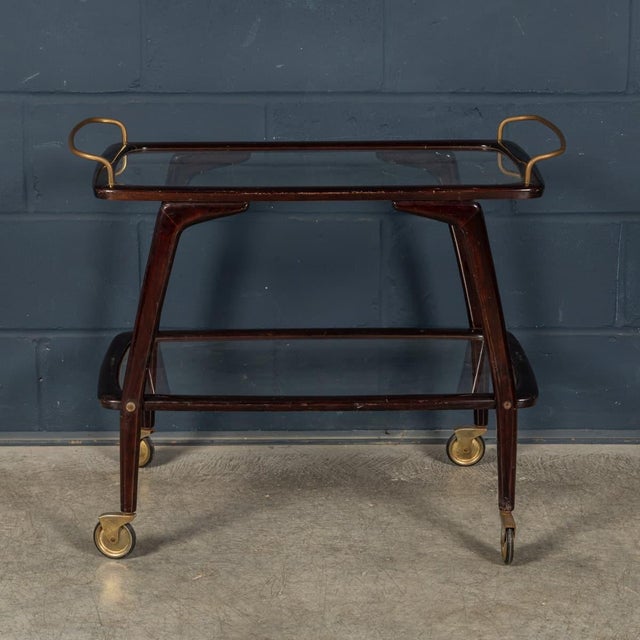 Vintage 20th Century Italian Brass & Wood Drinks Trolley, 1960 For Sale - Image 6 of 18