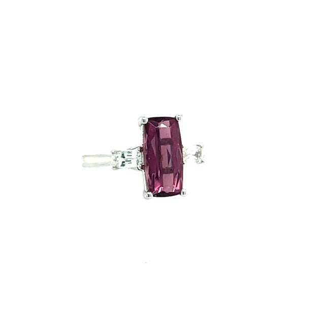 Traditional Natural Tourmaline White Sapphire Ring 7 14k W Gold 3.57 TCW Certified For Sale - Image 3 of 9