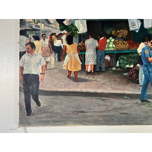 Textile 1980's Napoleon Havana Street Market Scene Oil Painting For Sale - Image 7 of 9