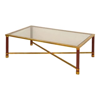 French Modern Rectangular Cocktail or Coffee Low Table of Brass and Smoked Glass For Sale