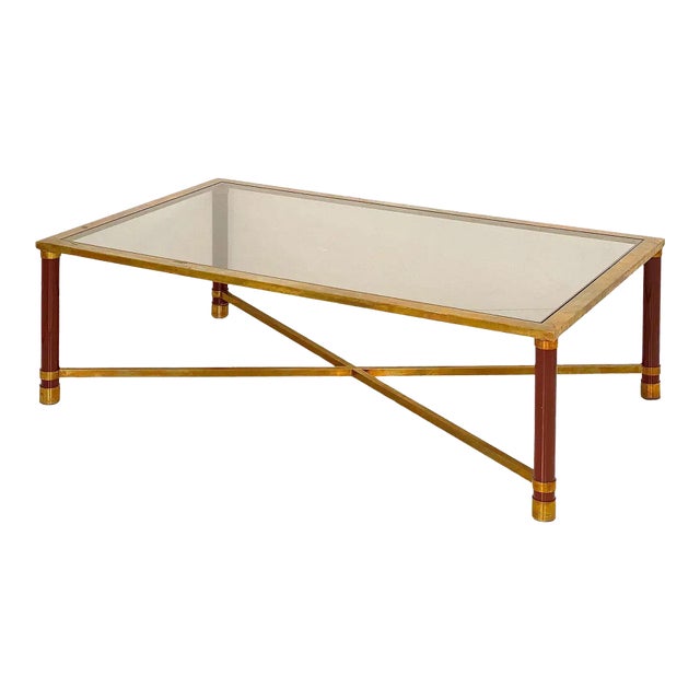 French Modern Rectangular Cocktail or Coffee Low Table of Brass and Smoked Glass For Sale