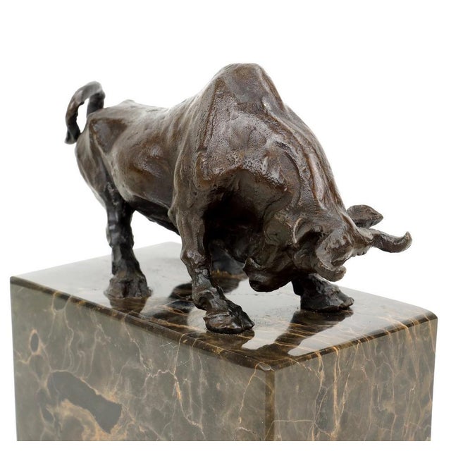 Metal Art Deco Style Brown Patinated Bronze Bull Sculpture For Sale - Image 7 of 8