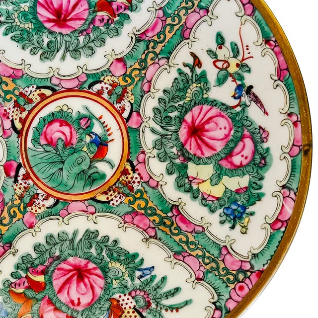 Late 20th Century Vintage Hand-Painted Rose Canton Brass Encased Bowl For Sale - Image 5 of 7