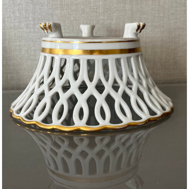Antique 19th Century French Empire Paris Porcelain Gold & White Basket or Corbeille With Lion Paw Feet For Sale - Image 11 of 13