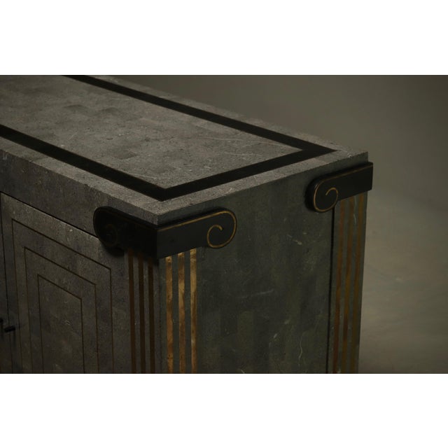 Tessellated Stone and Brass Sideboard from Maitland Smith, 1980s For Sale - Image 9 of 15