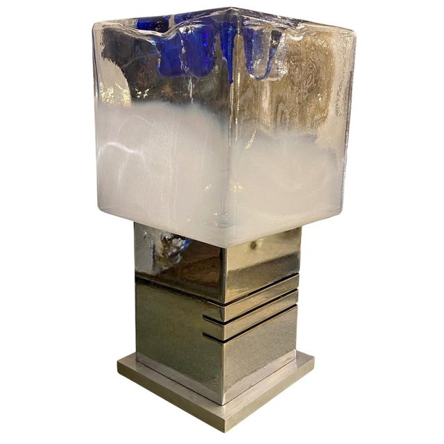 AVMazzega Blue Murano Cubic Lamps by Gaetano Sciolari for Mazzega, 1970s, Set of 2 For Sale - Image 4 of 7