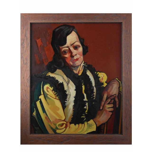 1960s Josef Lacina 1899-1975 Original Oil Portrait Woman Czech Expressionist on Masonite For Sale - Image 4 of 6