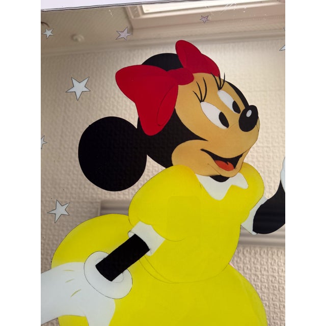 Glass Custom Design Minnie Mouse and Mickey Mouse Carved Painted Ceiling or Window Panel For Sale - Image 7 of 14