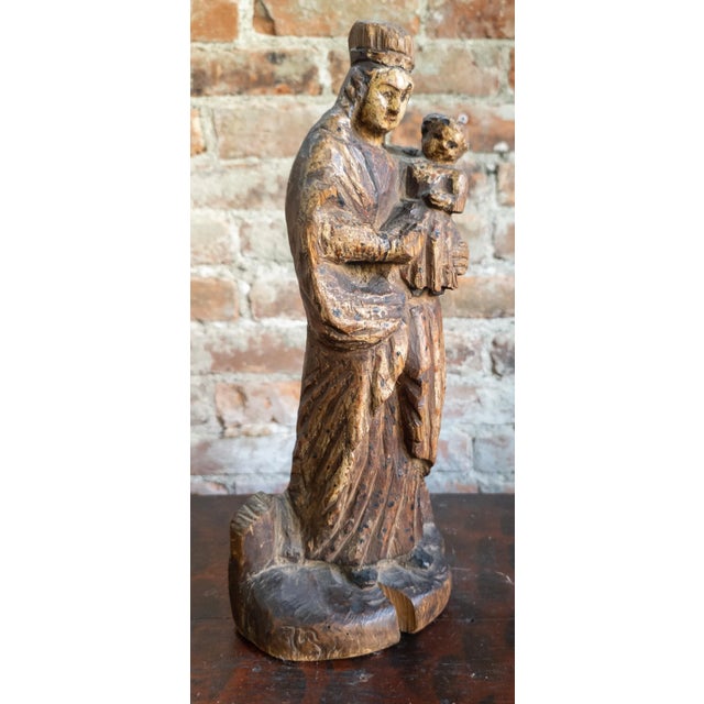 Spanish 19th Century Spanish Colonial Religious Carved Santos Figure of the Madonna and Child For Sale - Image 3 of 13