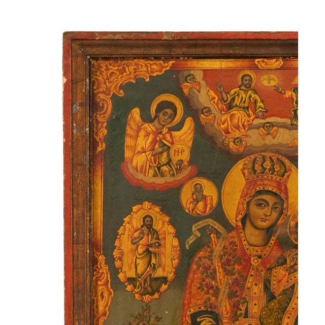 Antique 19th C Greek Orthodox Icon Virgin Mary & Jesus St. George & Dragon 1800 For Sale - Image 4 of 18