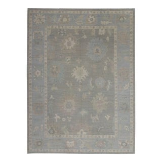 Blue & Gray Handwoven Turkish Oushak Rug 9'3" X 12'1" For Sale