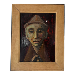 1960s Vintage Expressionist Clown Portrait Oil Painting on Masonite – Signed